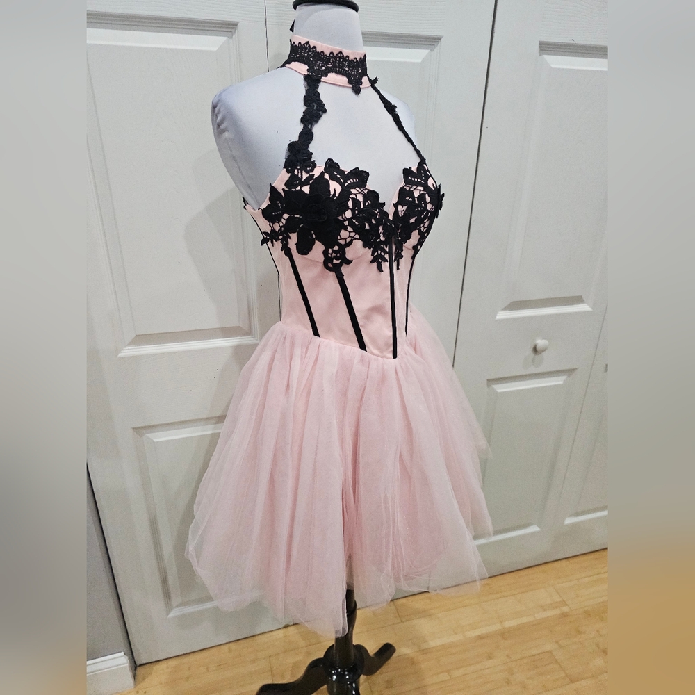 Dolls Kill Unholy Pastel Goth Pink Black Lace The Night Of Corset Tutu Dress S - Picture 9 of 12